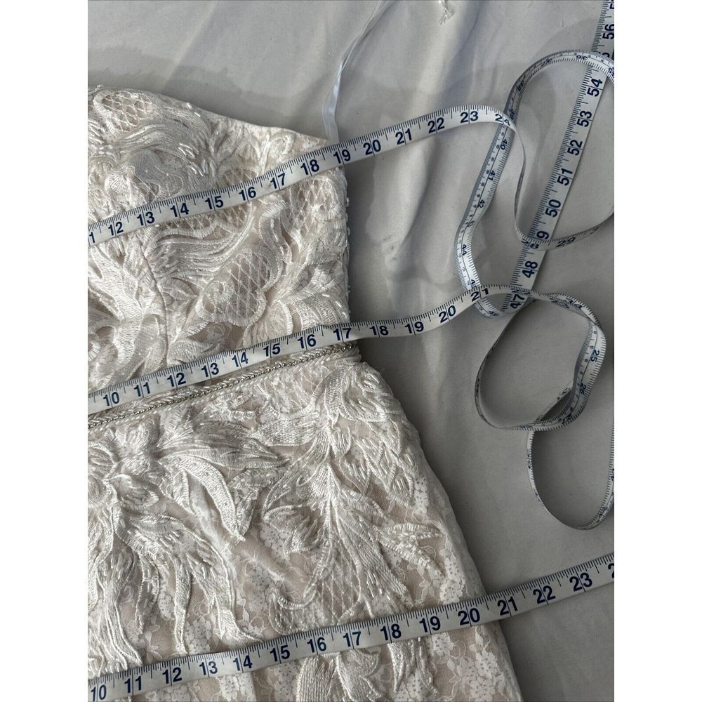 NEW $798 Mac Duggal [ 12‎ ] Lace Embellished Feather One Shoulder Gown Ivory - Picture 5 of 16